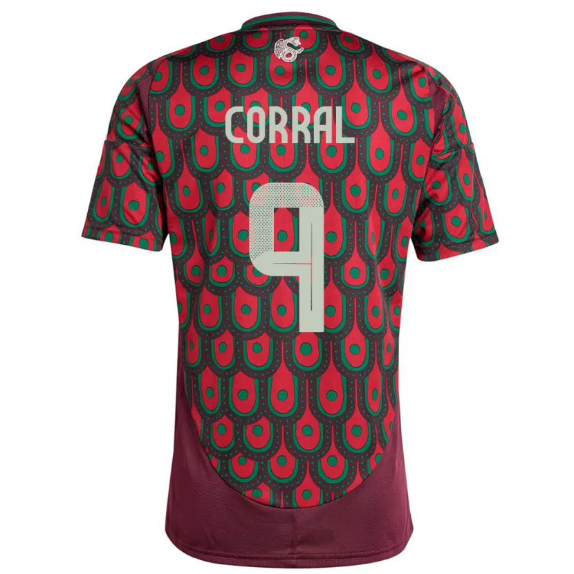 Danxen Enfant Maillot Mexique Charlyn Corral #9 Bordeaux Tenues Domicile 24-26 T-Shirt