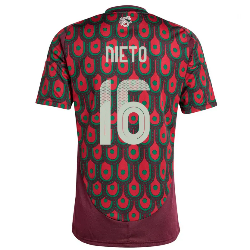 Danxen Enfant Maillot Mexique Karla Nieto #16 Bordeaux Tenues Domicile 24-26 T-Shirt