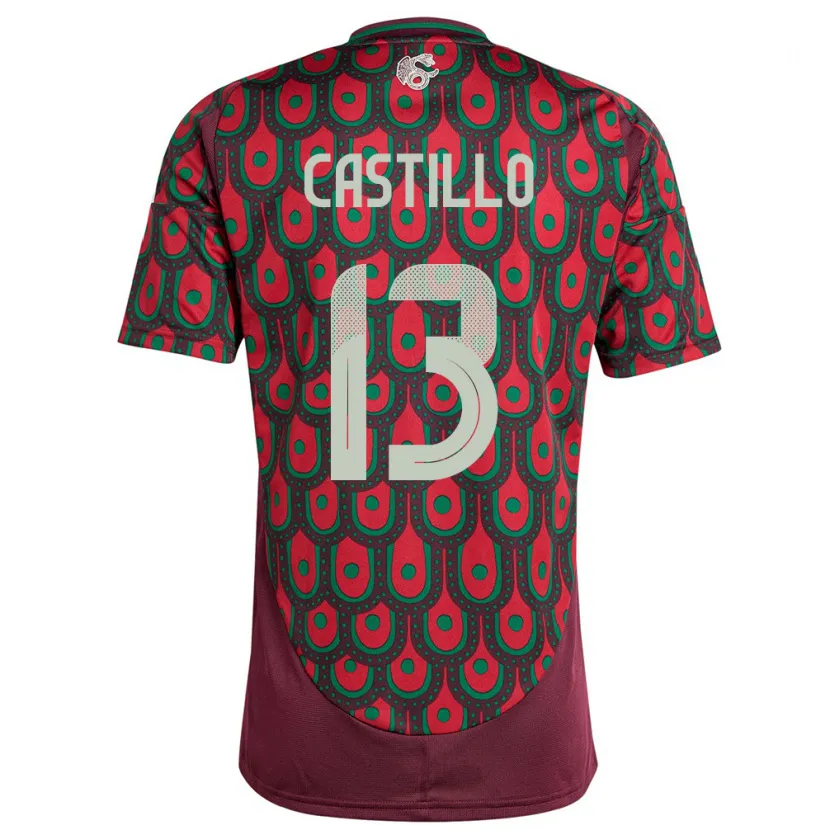 Danxen Enfant Maillot Mexique Jose Castillo #13 Bordeaux Tenues Domicile 24-26 T-Shirt