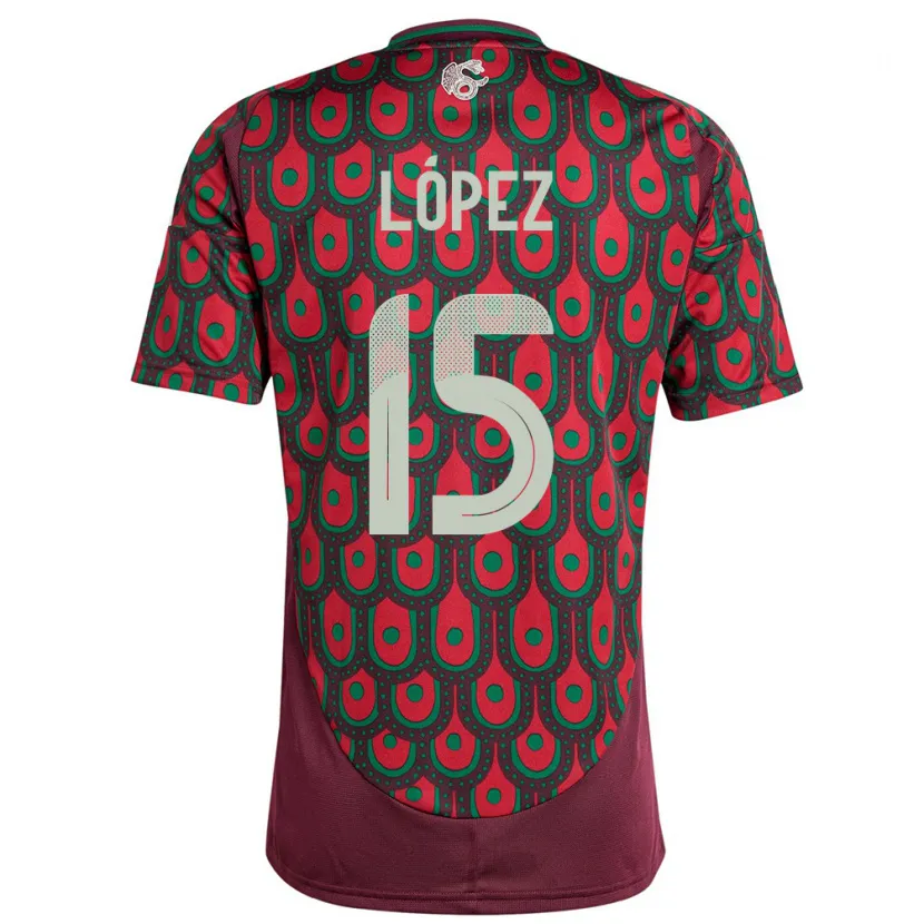 Danxen Enfant Maillot Mexique Everardo Lopez #15 Bordeaux Tenues Domicile 24-26 T-Shirt