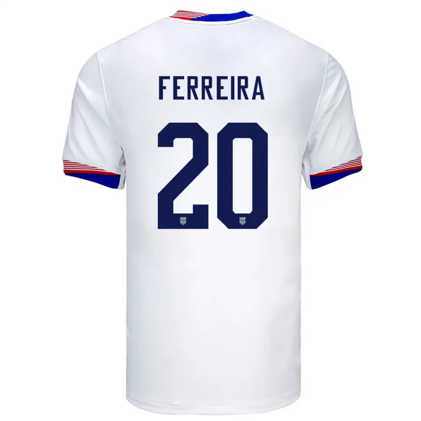 Danxen Enfant Maillot États-Unis Jesus Ferreira #20 Blanc Tenues Domicile 24-26 T-Shirt