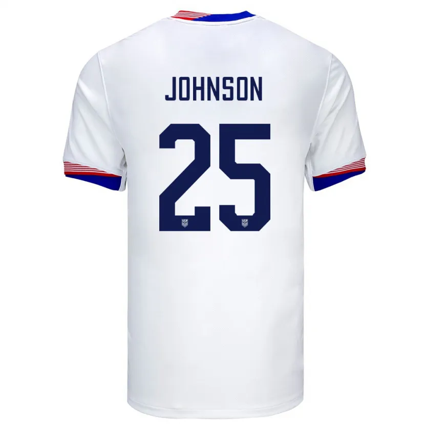 Danxen Enfant Maillot États-Unis Sean Johnson #25 Blanc Tenues Domicile 24-26 T-Shirt