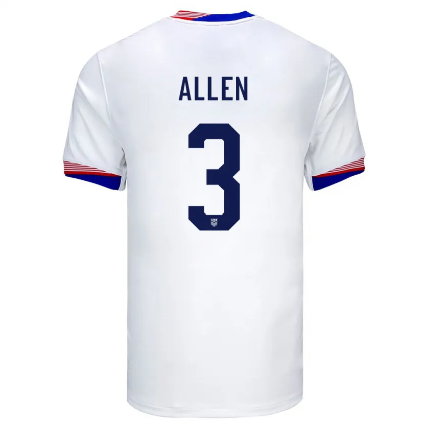 Danxen Enfant Maillot États-Unis Noah Allen #3 Blanc Tenues Domicile 24-26 T-Shirt