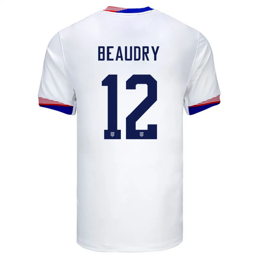 Danxen Enfant Maillot États-Unis Adam Beaudry #12 Blanc Tenues Domicile 24-26 T-Shirt