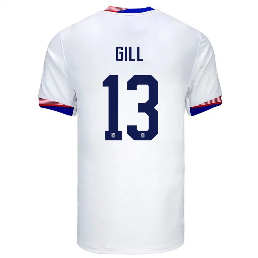 Danxen Enfant Maillot États-Unis Adrian Gill #13 Blanc Tenues Domicile 24-26 T-Shirt