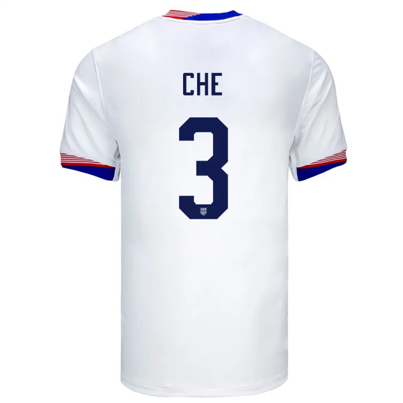 Danxen Enfant Maillot États-Unis Justin Che #3 Blanc Tenues Domicile 24-26 T-Shirt