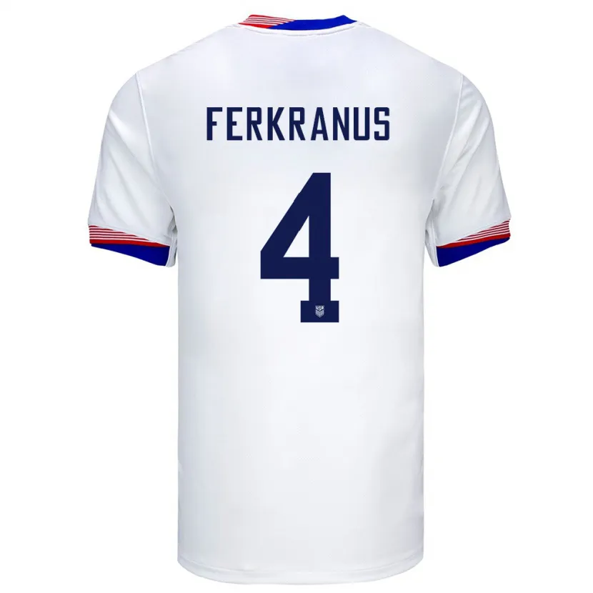 Danxen Enfant Maillot États-Unis Marcus Ferkranus #4 Blanc Tenues Domicile 24-26 T-Shirt