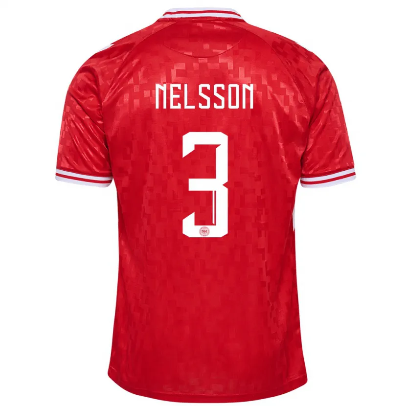 Danxen Enfant Maillot Danemark Victor Nelsson #3 Rouge Tenues Domicile 24-26 T-Shirt