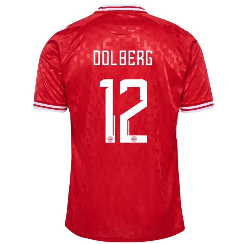 Danxen Enfant Maillot Danemark Kasper Dolberg #12 Rouge Tenues Domicile 24-26 T-Shirt