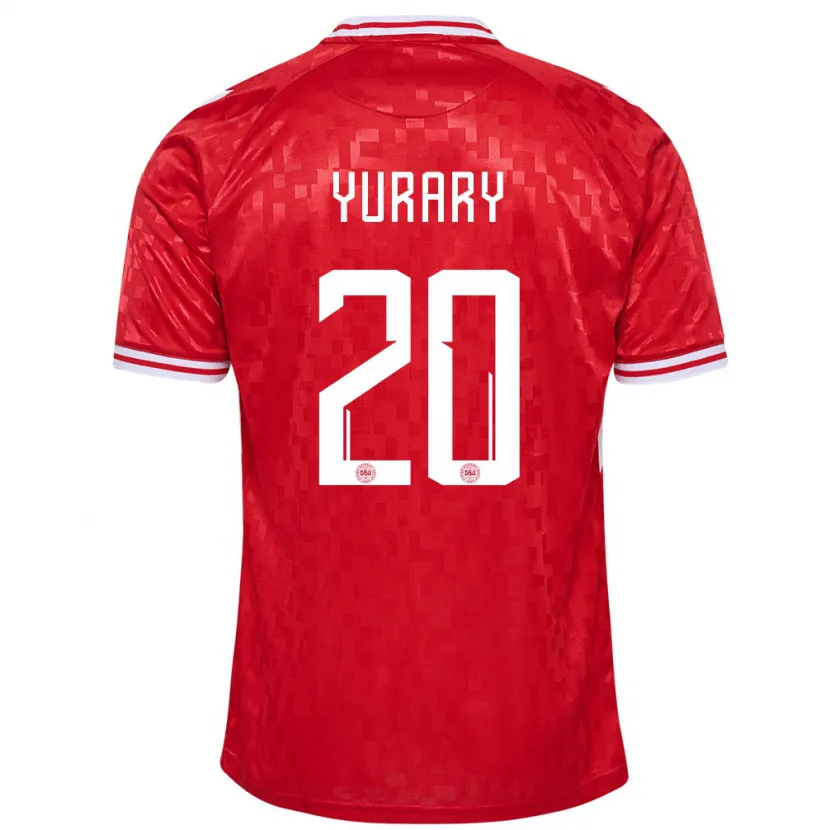 Danxen Enfant Maillot Danemark Yussuf Poulsen #20 Rouge Tenues Domicile 24-26 T-Shirt