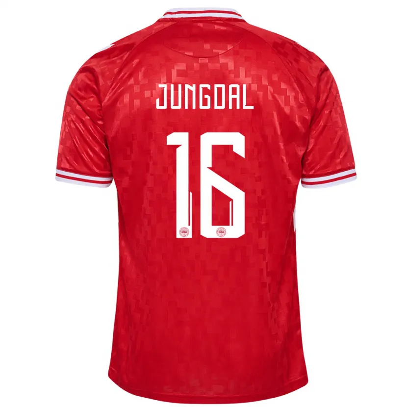Danxen Enfant Maillot Danemark Andreas Jungdal #16 Rouge Tenues Domicile 24-26 T-Shirt
