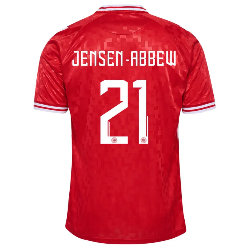 Danxen Enfant Maillot Danemark Jonas Jensen-Abbew #21 Rouge Tenues Domicile 24-26 T-Shirt