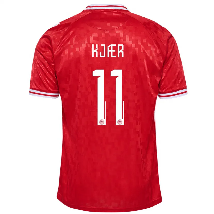 Danxen Enfant Maillot Danemark Jeppe Kjær #11 Rouge Tenues Domicile 24-26 T-Shirt