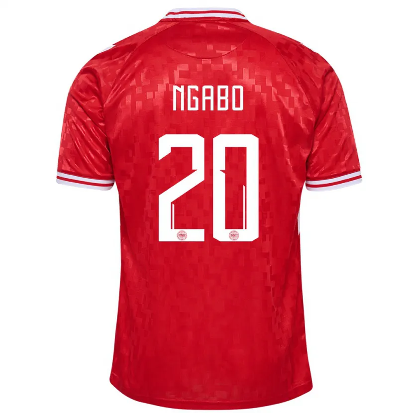 Danxen Enfant Maillot Danemark Sanders Ngabo #20 Rouge Tenues Domicile 24-26 T-Shirt