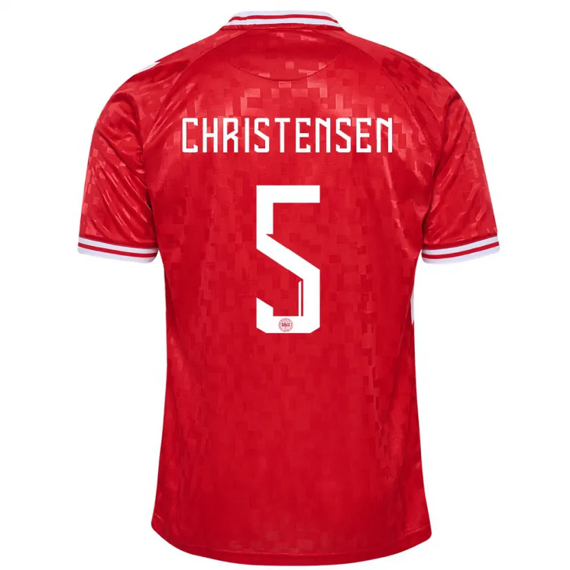 Danxen Enfant Maillot Danemark Aske Christensen #5 Rouge Tenues Domicile 24-26 T-Shirt