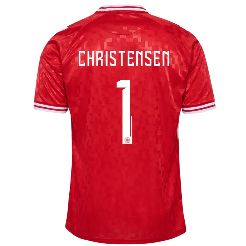 Danxen Enfant Maillot Danemark Lene Christensen #1 Rouge Tenues Domicile 24-26 T-Shirt