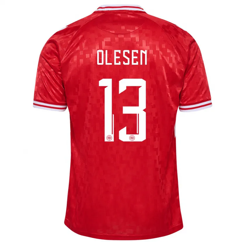 Danxen Enfant Maillot Danemark Karoline Olesen #13 Rouge Tenues Domicile 24-26 T-Shirt