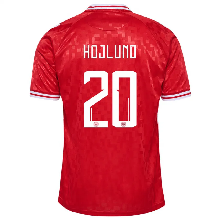 Danxen Enfant Maillot Danemark Rasmus Hojlund #20 Rouge Tenues Domicile 24-26 T-Shirt