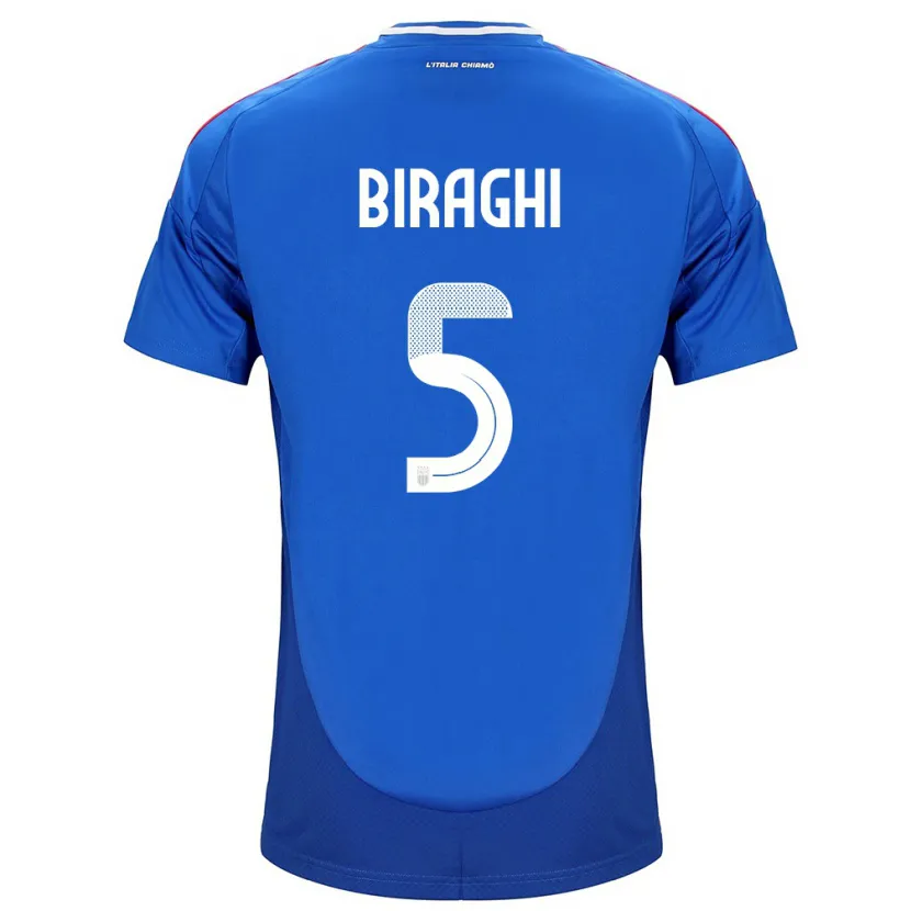 Danxen Enfant Maillot Italie Cristiano Biraghi #5 Bleu Tenues Domicile 24-26 T-Shirt