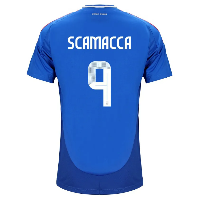 Danxen Enfant Maillot Italie Gianluca Scamacca #9 Bleu Tenues Domicile 24-26 T-Shirt