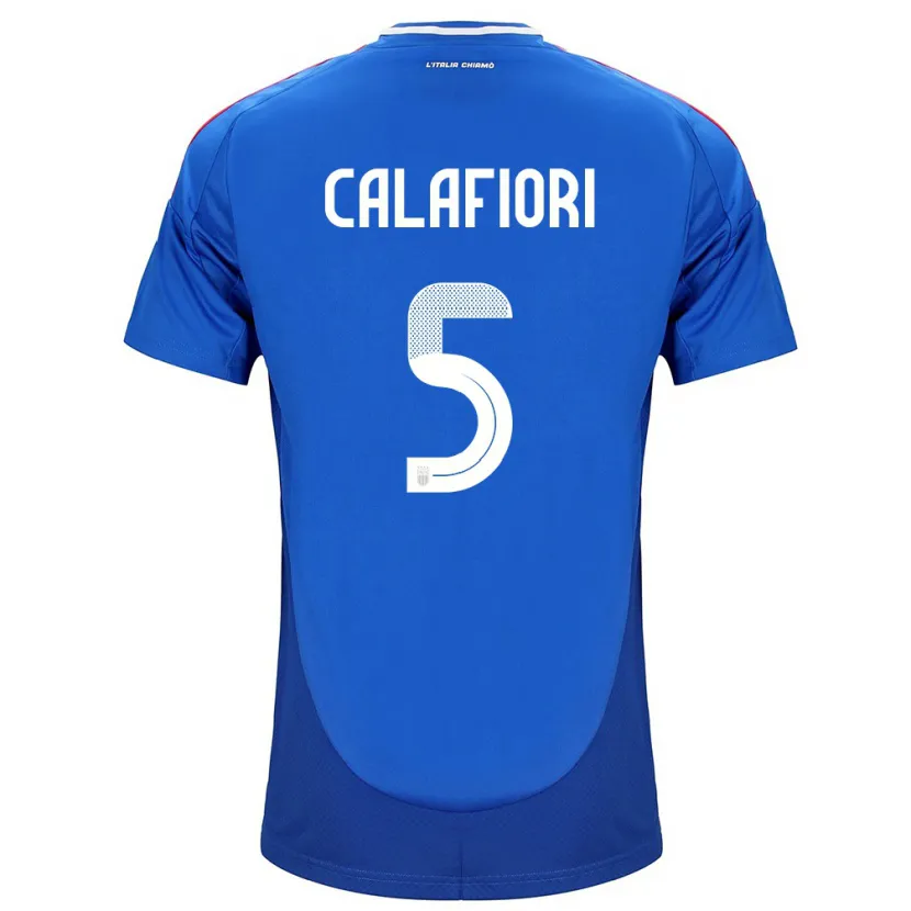 Danxen Enfant Maillot Italie Riccardo Calafiori #5 Bleu Tenues Domicile 24-26 T-Shirt