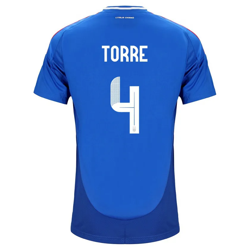 Danxen Enfant Maillot Italie Pietro La Torre #4 Bleu Tenues Domicile 24-26 T-Shirt