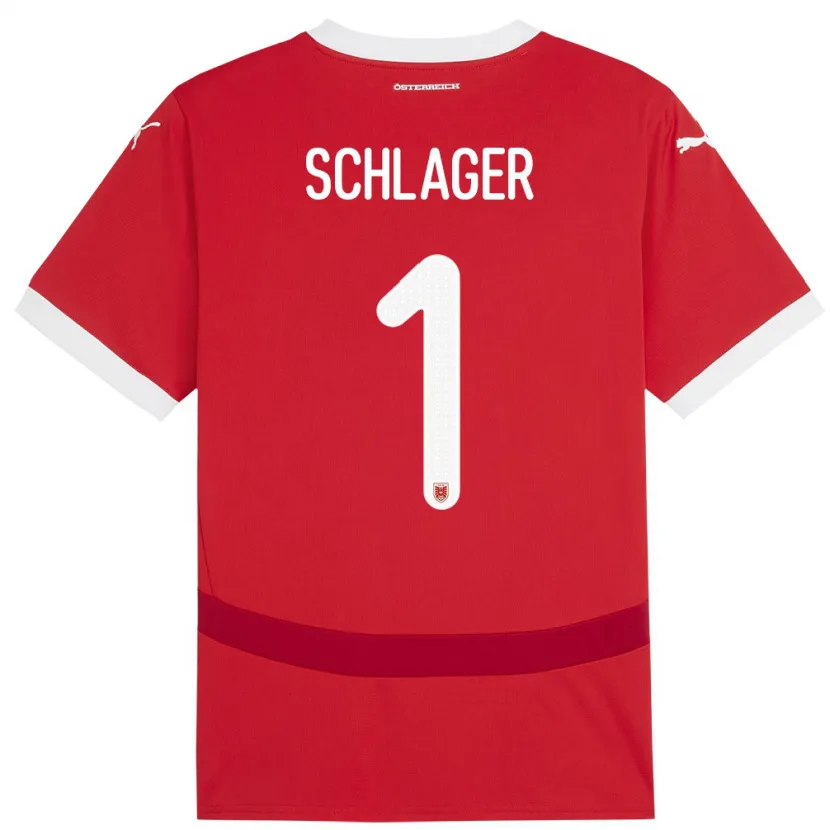 Danxen Enfant Maillot Autriche Alexander Schlager #1 Rouge Tenues Domicile 24-26 T-Shirt