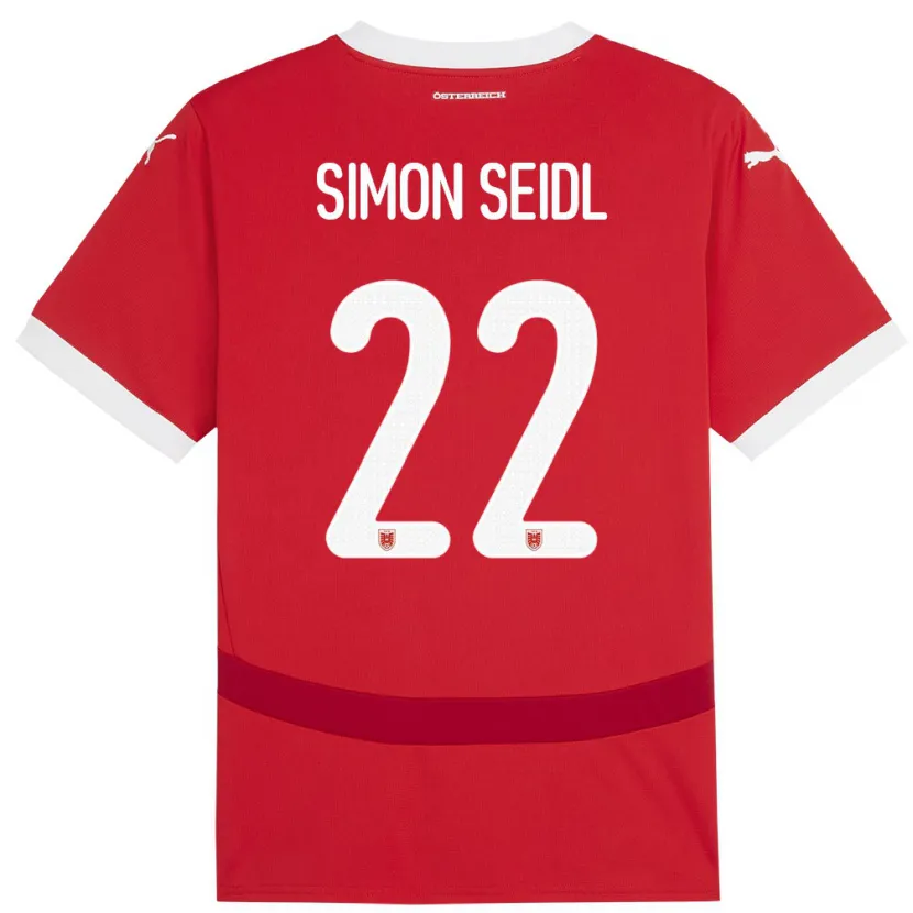 Danxen Enfant Maillot Autriche Simon Seidl #22 Rouge Tenues Domicile 24-26 T-Shirt