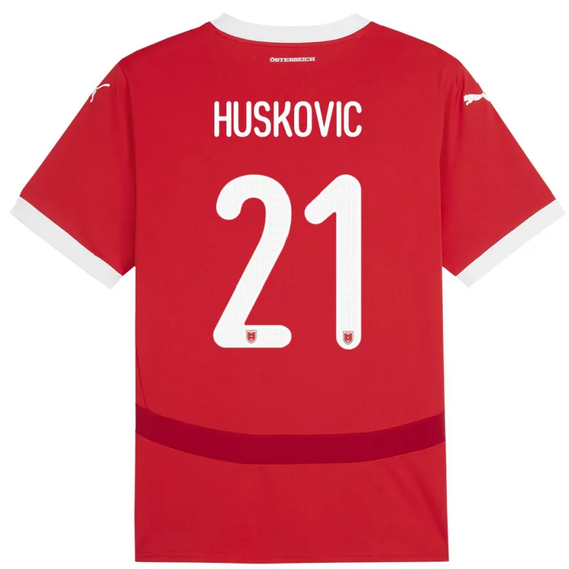 Danxen Enfant Maillot Autriche Muharem Huskovic #21 Rouge Tenues Domicile 24-26 T-Shirt