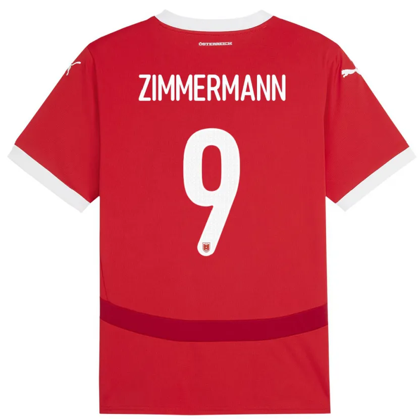 Danxen Enfant Maillot Autriche Bernhard Zimmermann #9 Rouge Tenues Domicile 24-26 T-Shirt