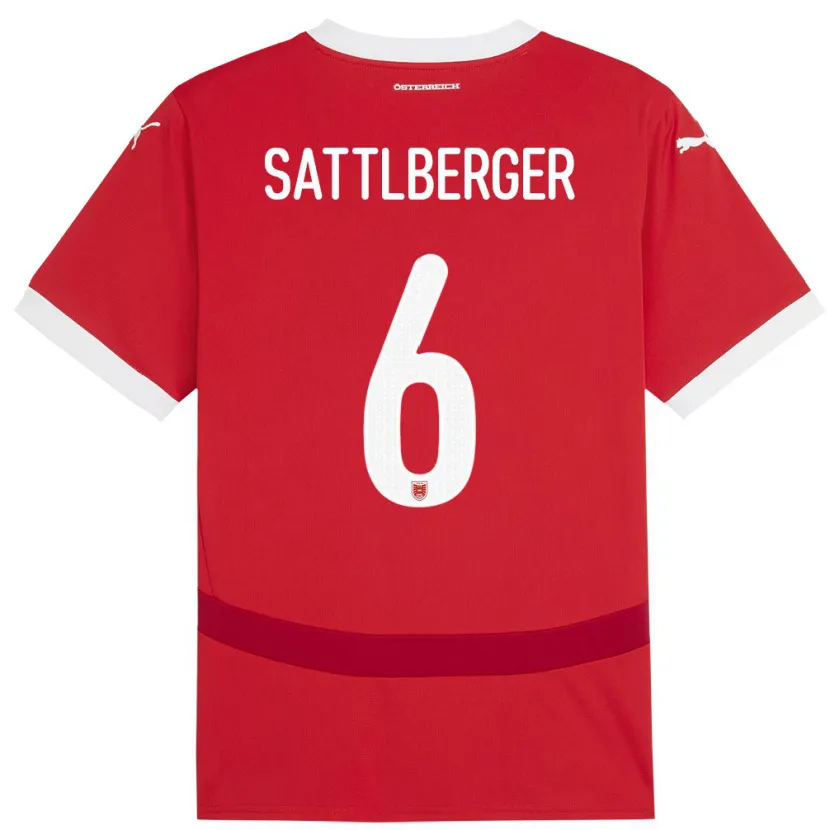 Danxen Enfant Maillot Autriche Nikolas Sattlberger #6 Rouge Tenues Domicile 24-26 T-Shirt