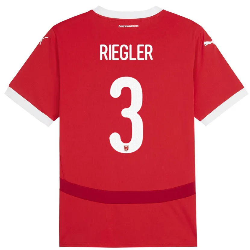 Danxen Enfant Maillot Autriche David Riegler #3 Rouge Tenues Domicile 24-26 T-Shirt