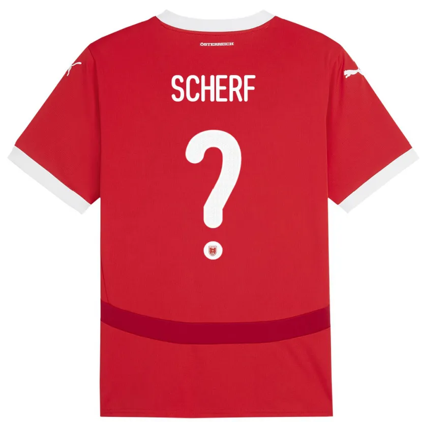 Danxen Enfant Maillot Autriche Elias Scherf #0 Rouge Tenues Domicile 24-26 T-Shirt