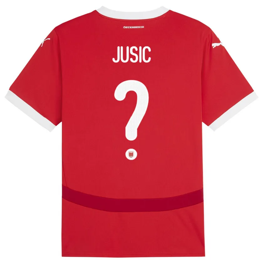 Danxen Enfant Maillot Autriche Kenan Jusic #0 Rouge Tenues Domicile 24-26 T-Shirt