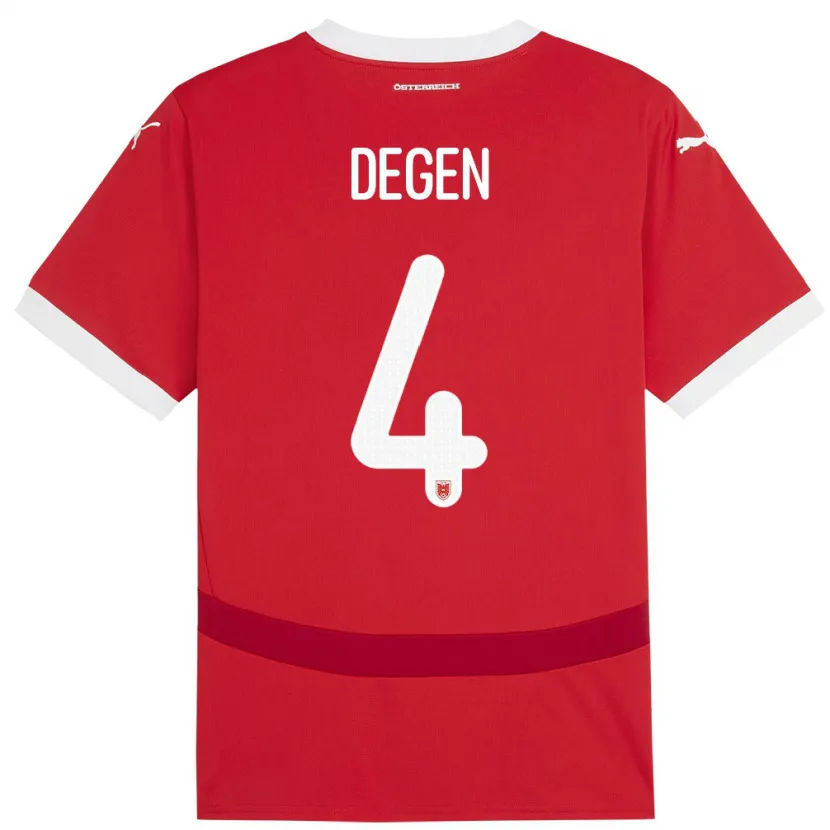 Danxen Enfant Maillot Autriche Celina Degen #4 Rouge Tenues Domicile 24-26 T-Shirt