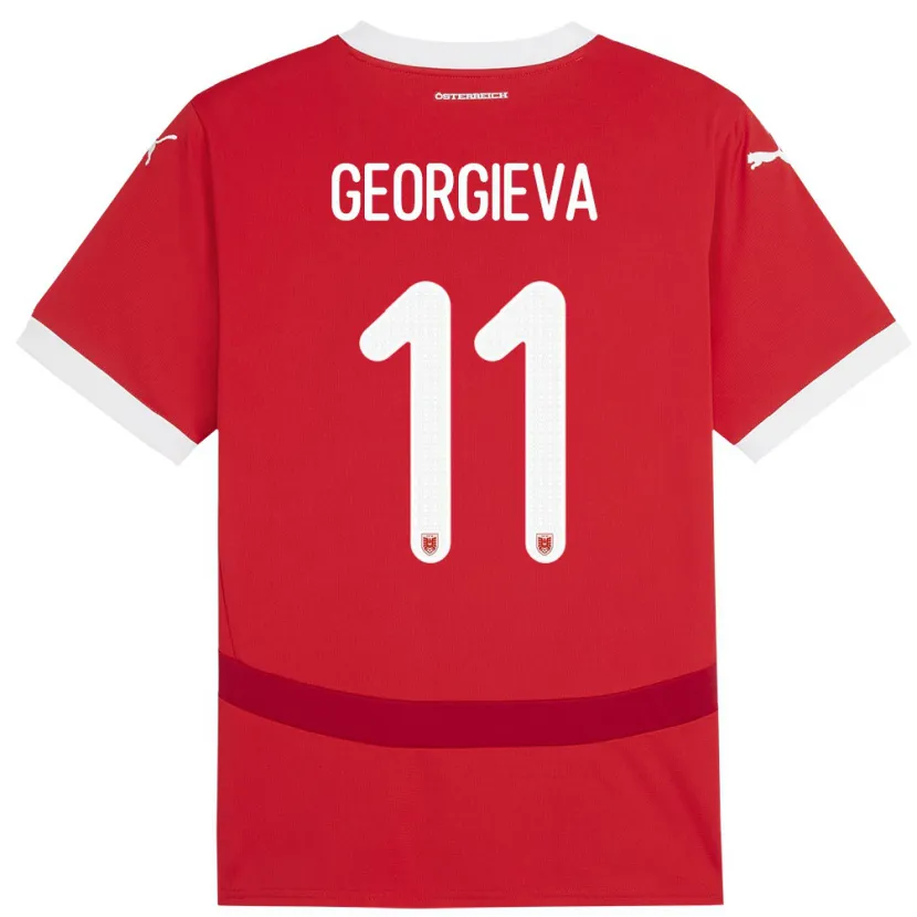 Danxen Enfant Maillot Autriche Marina Georgieva #11 Rouge Tenues Domicile 24-26 T-Shirt