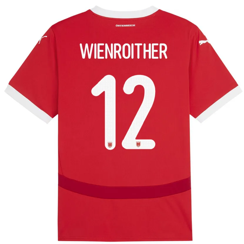 Danxen Enfant Maillot Autriche Laura Wienroither #12 Rouge Tenues Domicile 24-26 T-Shirt