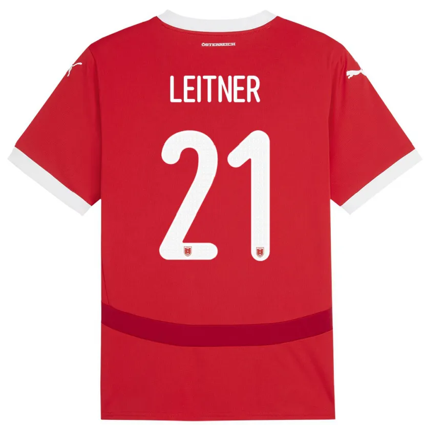 Danxen Enfant Maillot Autriche Annelie Leitner #21 Rouge Tenues Domicile 24-26 T-Shirt