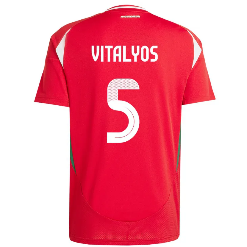 Danxen Enfant Maillot Hongrie Viktor Vitályos #5 Rouge Tenues Domicile 24-26 T-Shirt
