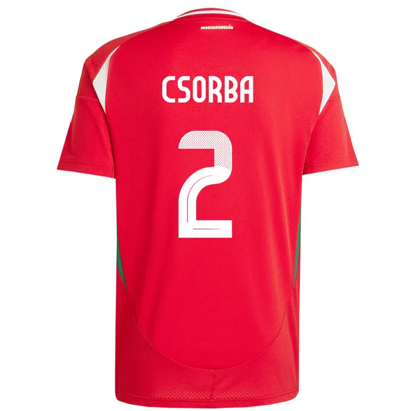 Danxen Enfant Maillot Hongrie Dominik Csorba #2 Rouge Tenues Domicile 24-26 T-Shirt
