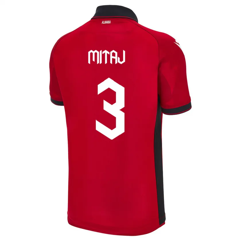 Danxen Enfant Maillot Albanie Mario Mitaj #3 Rouge Tenues Domicile 24-26 T-Shirt