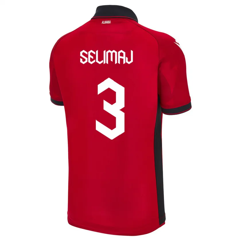 Danxen Enfant Maillot Albanie Ermis Selimaj #3 Rouge Tenues Domicile 24-26 T-Shirt