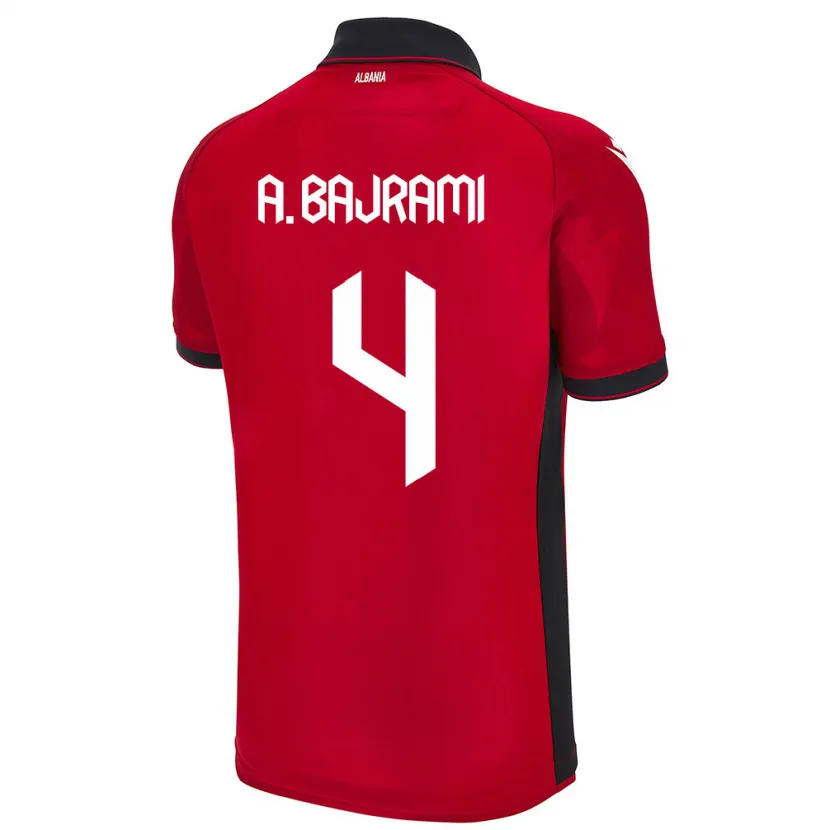 Danxen Enfant Maillot Albanie Adrian Bajrami #4 Rouge Tenues Domicile 24-26 T-Shirt