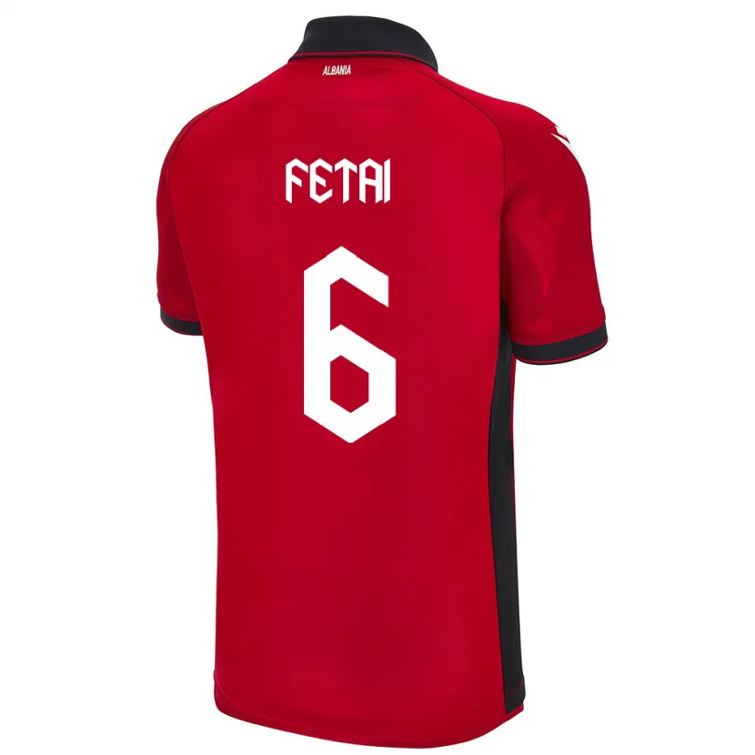 Danxen Enfant Maillot Albanie Feta Fetai #6 Rouge Tenues Domicile 24-26 T-Shirt