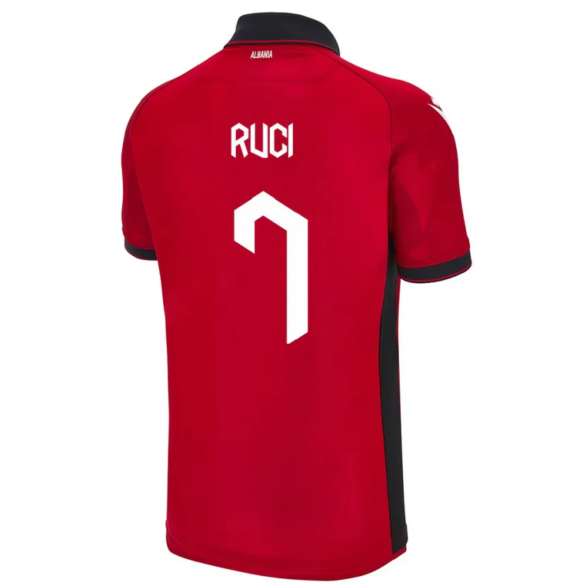 Danxen Enfant Maillot Albanie Flamur Ruci #7 Rouge Tenues Domicile 24-26 T-Shirt
