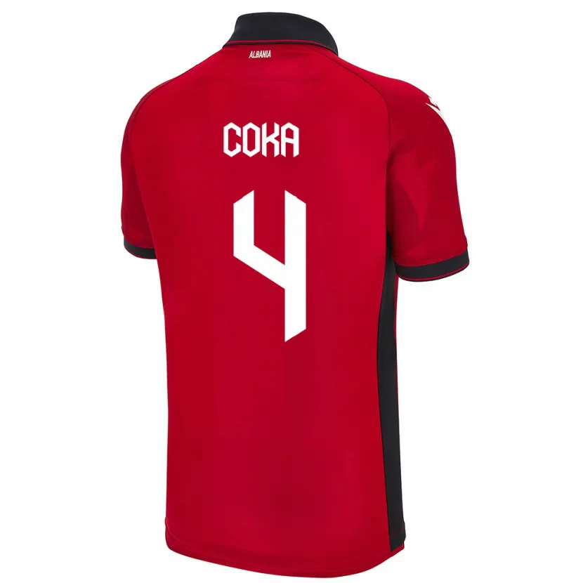 Danxen Enfant Maillot Albanie Jehona Coka #4 Rouge Tenues Domicile 24-26 T-Shirt