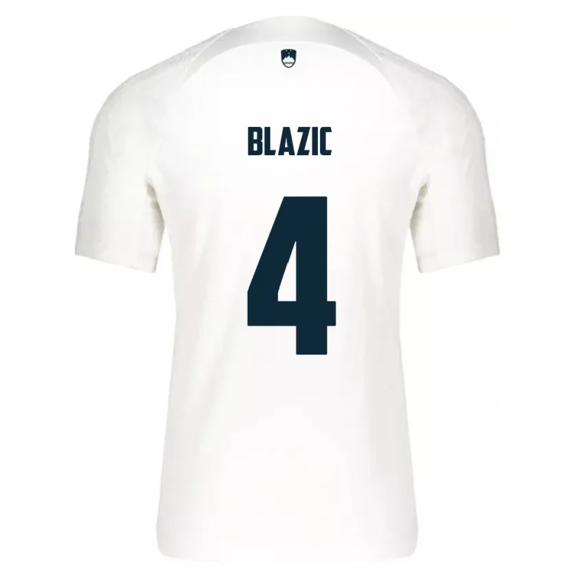 Danxen Enfant Maillot Slovénie Miha Blazic #4 Blanc Tenues Domicile 24-26 T-Shirt
