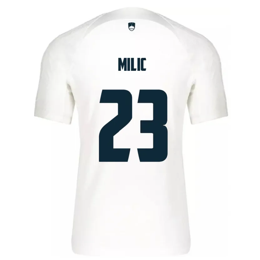 Danxen Enfant Maillot Slovénie Nino Milic #23 Blanc Tenues Domicile 24-26 T-Shirt