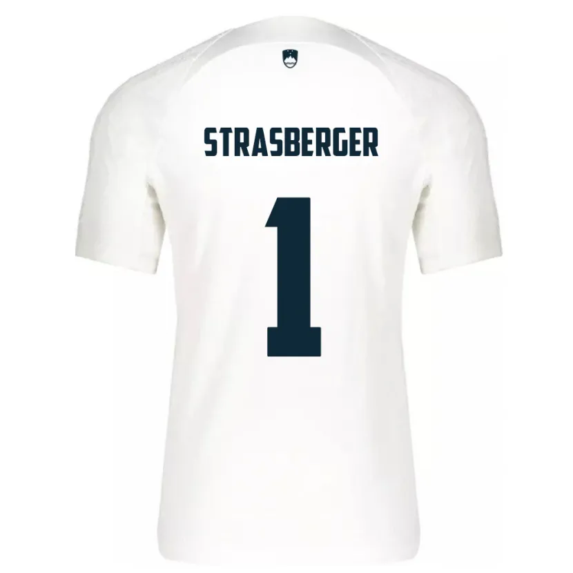 Danxen Enfant Maillot Slovénie Tim Strasberger #1 Blanc Tenues Domicile 24-26 T-Shirt