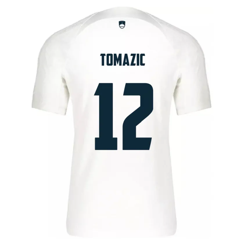 Danxen Enfant Maillot Slovénie Lukas Tomazic #12 Blanc Tenues Domicile 24-26 T-Shirt